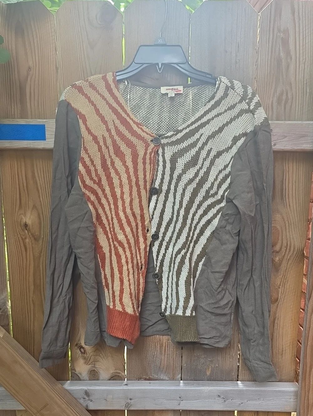 Umgee Two-Tone Zebra Print Button Cardigan - Rust & Olive